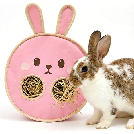 Sac à foin mignon en forme de tête de lapin, 2 trous de suspension pour cage de cochon d'Inde, distributeur de foin en tissu Oxford durable pour chinchillas, hamsters et petits animaux (1/5)