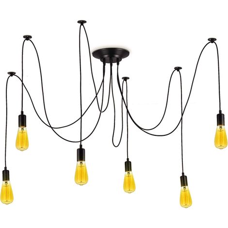Barcellona Lampada a sospensione a LED nera sospesa Stile vintage retrò con portalampada E27 a LED a 6 bracci, per soffitto Sala da pranzo Soggiorno Cucina Sala da pranzo Bar (1/4)