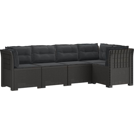 Canapé de Jardin 5 Places Modulable Aspect Rotin PP avec Coussins Extérieur Gris Clair - PANGIVO (1/5)
