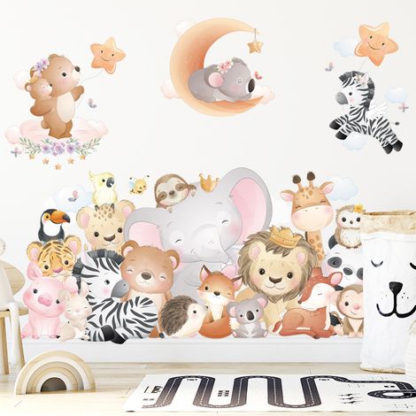 BEBUSINGOTO Dschungeltiere Wandaufkleber Wandtattoos Wandbild Elefant Safari Giraffe Panda für Kinderzimmer Baby Kinderzimmer (1/5)