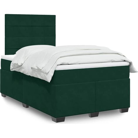 Cama box spring con colchón terciopelo verde oscuro 120x190 cm (1/5)