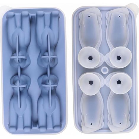 Bacs à glaçons pour chien, bac à glaçons en silicone 4 cavités avec couvercle et entonnoir, moules de congélation pour chien Labrador mignon pour boisson, whisky, jus, bleu. (1/5)
