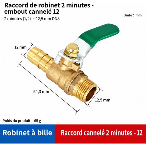 Vanne à boisseau sphérique épaissie 12-02 en laiton filetage mâle 1/4 et embout tuyau 12-02 1.0 1 4 68 g – Livraison gratuite