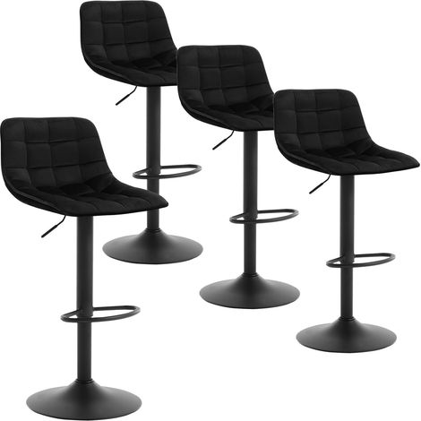Woltu – Lot de 4 tabourets de bar réglables et rotatifs – Siège en velours noir – Cadre en métal – Hauteur réglable 59,5-81 cm (1/5)