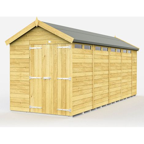 7 x 18 Feet Apex Security Shed - Double Door - Wood - L533 x W214 x H217 cm