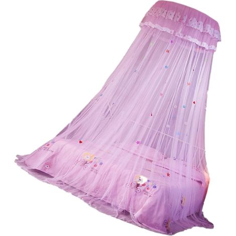 Rideau de lit rond en dentelle rose avec moustiquaire et housse (1/5)
