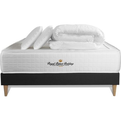 Komplettpaket - Matratze 180x200 cm + Boxspringbett mit Lattenrost (im Set) + 2 Kopfkissen + Bettdecke - Windsor
