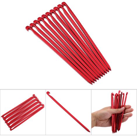 10 piquets de tente robustes en aluminium 16 cm pour auvent de camping (rouge) (1/5)