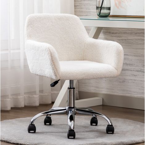 Chaise de bureau 54,9x39,8x84,3 cm en tissu peluche blanc, hauteur réglable pour bureau FloraGrace (1/5)