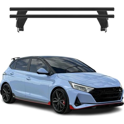 OMAC Barres de toit transversales en aluminium pour Hyundai i20 III / i20 N 2020-2026 – Antivol – Rainure en T – Testées City Crash – Charge Max 50 kg Noir (1/4)