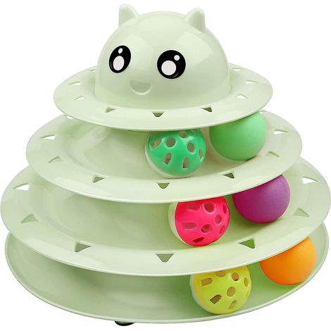 Rouleau de jeu pour chat à 3 niveaux avec six balles colorées, jouet interactif pour chatons, exercice mental et physique, puzzle et jouets pour chatons. (1/5)