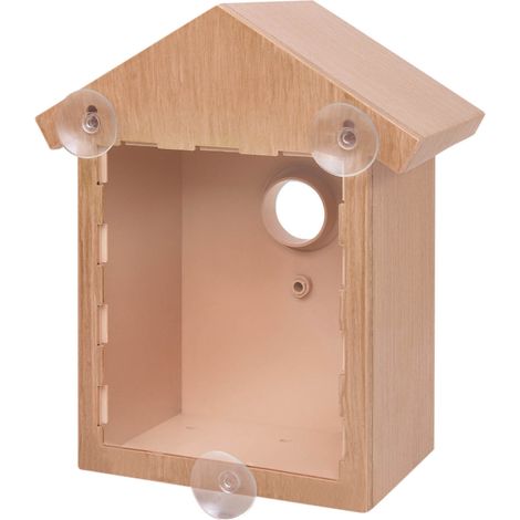 Maison à Oiseaux pour Fenêtre - Bois Naturel avec Fond Transparent en Plastique Sécurisé - Ventouse Puissante et Cordon de Suspension - Pour Observation Intérieure - 1 Pièce (1/5)