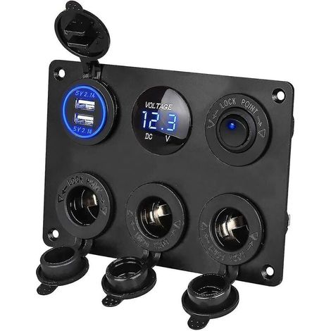 Panneau de prise de cigarette 12 V, répartiteur allume-cigare à 3 prises et double prise de voiture USB 12 V 4,2 A et panneau d'interrupteur à bascule à bascule éclairé par LED avec Le
