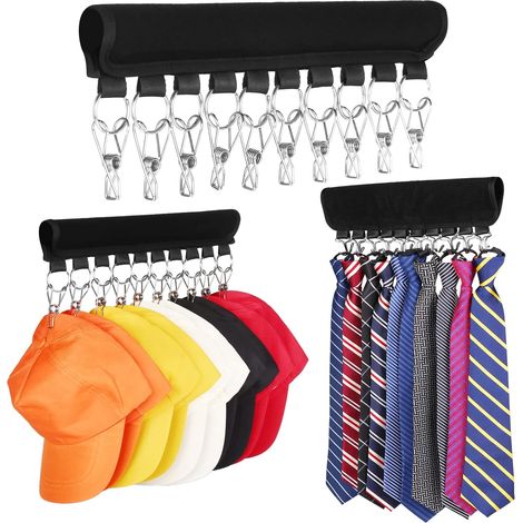 Ensemble de 3 supports pour chapeaux, idéal pour cintres et rangements dans une armoire. Ce porte-chapeaux comprend 30 pinces et crochets, et permet (1/5)