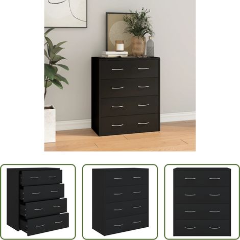 Schubladen - Kommode mit 4 Schubladen 60×30,5×71 cm Schwarz (1/5)