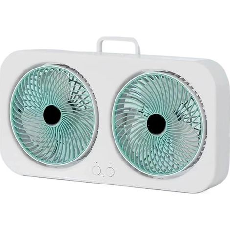 Ventilateur de table et bureau USB, circulateur d'air silencieux rechargeable, 3 vitesses, double tête, montage mural ou portable, pour bureau et maison, vert (1/5)