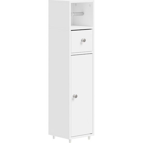 SoBuy Toilet Paper Storage Cabinet with 1 Drawer White 20x20x85cm Modern BZR219-W (1/5)