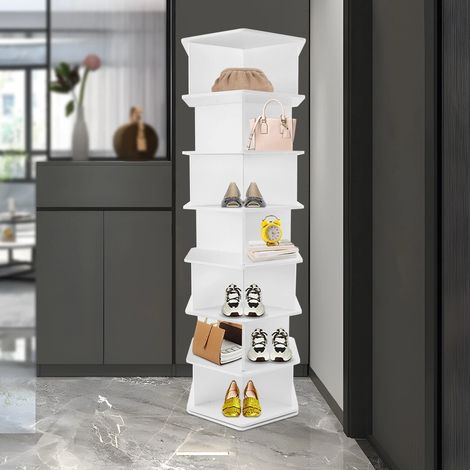 Étagère à chaussures à affichage rotatif à 360° avec Coins et bords arrondis à 7 niveaux de grande capacité, Présentoir à chaussures, bibliothèque blanche pour ranger ou exposer chaussures, baskets, s