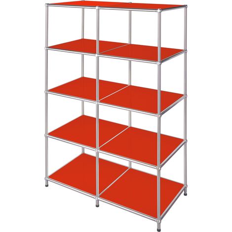 Étagère métal chromé design épuré, Concept Epuré MK-015 : 5 étages, Rouge, 118 x 40 x 78 cm