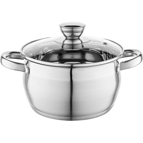 Faitout Inox (3,4 l) Diamètre de 20 cm Marmite Inox Casserole Acier Inoxydable avec Couvercle en Verre Faitout pour Induction Marmite tous Feux Convient au Lave-vaisselle (1/5)