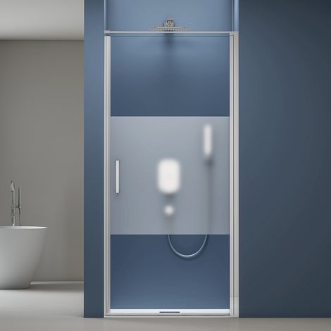 doporro® Nischentür 80cm Nischendrehtür Duschabtrennung Teramo36MS Höhe in 195cm ESG-Sicherheitsglas Duschtür aus Milchglas-Streifen mit Hebe- und Senkmechanismus inkl. NANO-Beschichtung