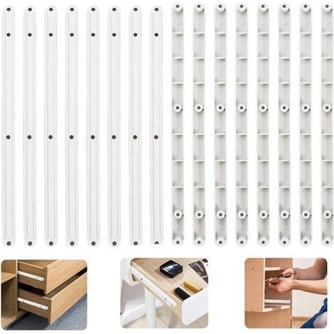 Lot de 16 glissières de tiroir, 300 mm, en plastique blanc, pour cuisine et placards (1/5)