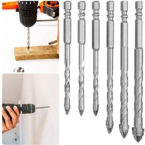 Punte da trapano eccentriche a 4 scanalature in metallo duro ad alta resistenza – Confezione da 6, gambo esagonale da 6,35 mm per calcestruzzo, mattoni, metallo e legno