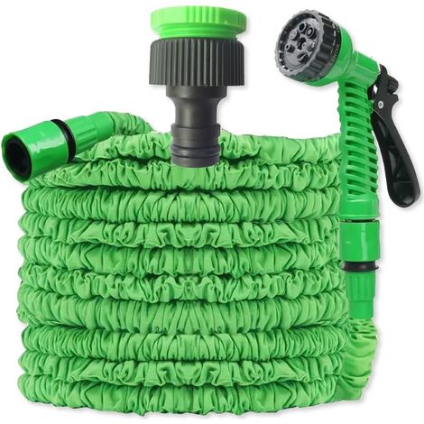 Manguera de jardín extensible, manguera de jardín, manguera de jardín con accesorios de 1/2 pulgada, 3/4 de pulgada y pistola de 7 modos, manguera de jardín retráctil con 125 pies (1/5)