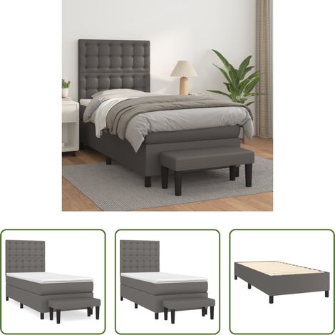 Matratze - Boxspringbett mit Matratze Grau 80x200 cm Kunstleder (1/5)
