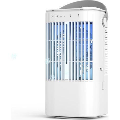 Refroidisseur d'air 4 en 1, mini climatiseur portable avec réservoir 900 ml, 3 vitesses, 2 modes de nébulisation, minuterie 2H/4H, oscillation 90°, USB-C, 7 lumières LED, idéal pour chambre/bureau (1/5)