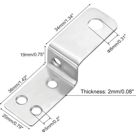 Z Shape Square 0.75 Inch Right Angle Bracket for Photo Frames Shelf Brackets for Furniture Silver (1/4)