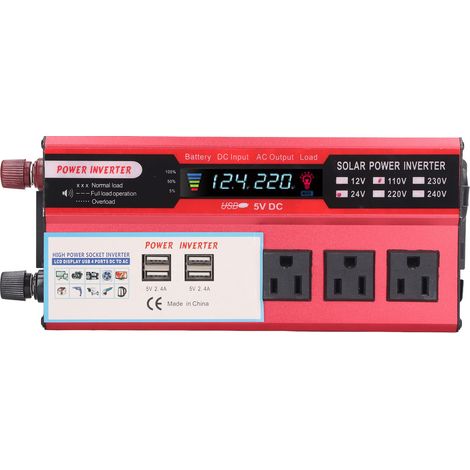 Onduleur à onde sinusoïdale pure 1500W, convertisseur 24V vers 110V (100-120V), avec 4 ports USB, écran LCD et 3 prises secteur standard américain.