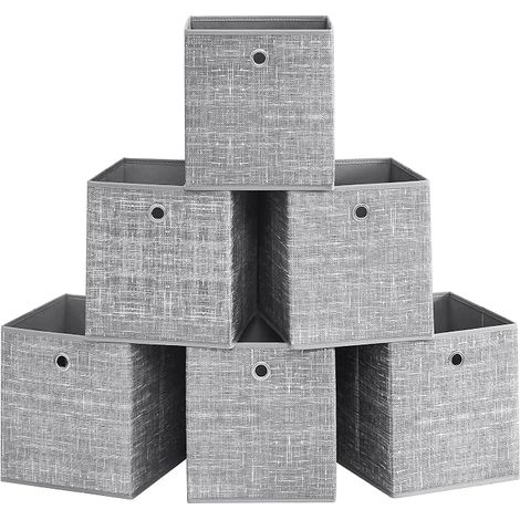 Boîtes de Rangement, Coffres de Rangement en Tissu Non-Tissé avec Poignée, 26 x 26 x 28 cm, Cubes, Étagère, Pliables, Rangement de Vêtements, Gris Chiné (1/5)