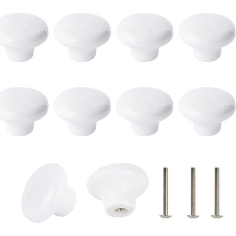 Ensemble de 10 boutons en céramique blanche, poignées de porte en céramique, poignées de tiroir de cuisine rondes rétro en céramique H