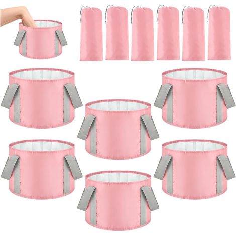 14L, lot de 6, bassins de bain de pieds roses pliables, portables avec poignées, pour pédicure, voyage, camping et lavage en extérieur (1/5)