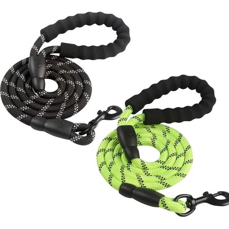 Packung mit 1,5 m langen, robusten Nylon-Hundeleinen mit bequemen, gepolsterten Griffen und reflektierender Oberfläche für kleine, mittlere und große Hunde (12 mm Durchmesser, schwarz)