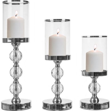 Ruhhy Glamour Set mit 3 silbernen transparenten Kerzenhaltern (1/5)