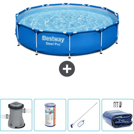 Piscine Bestway Ronde Steel Pro - 366 x 76 cm - Bleue - Comprend des Accessoires CB57 (1/4)