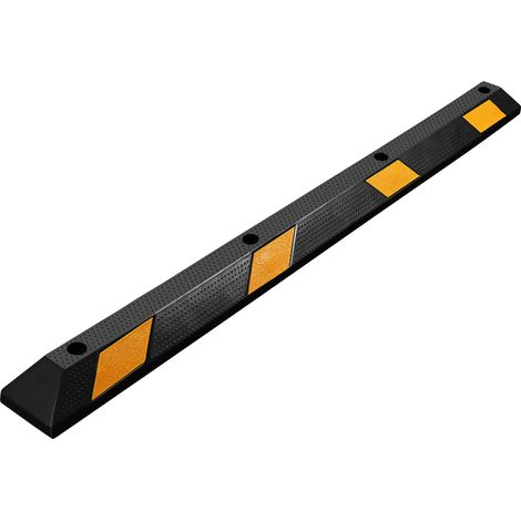 Wiltec Radstopper 183 x 15 x 10 cm, Einparkhilfe aus Gummi, Parkplatzbegrenzung mit gelben Reflexionsstreifen & Schraubrillen, Parkplatzsperre für Garage (1/5)