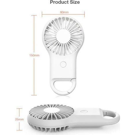 1 Mini ventilateur, rechargeable USB, 3 vitesses, lumière LED, avec boucle, pour extérieur (1/4)