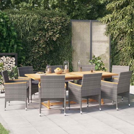 vidaXL Juego de comedor de jardín 9 piezas con cojines gris (1/5)