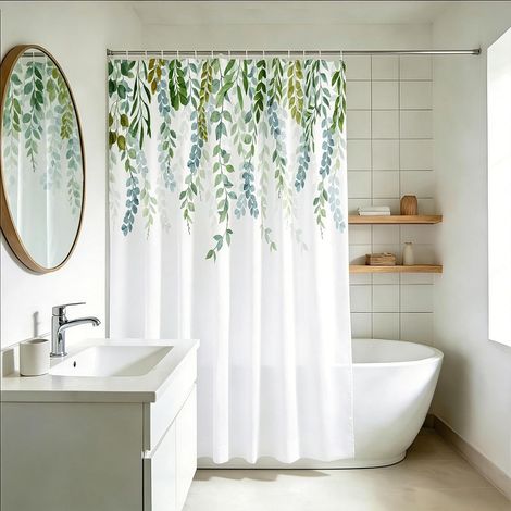 Rideau de Douche Vert en Tissu Polyester Lavable (1/5)