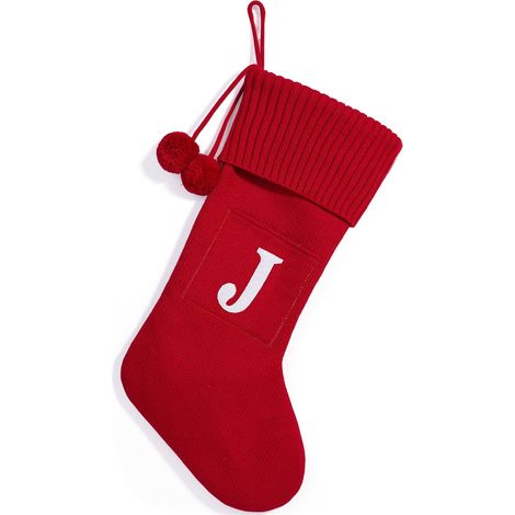Chaussette De Noël - Tricotée En Coton - 16,5 Pouces - Initiales Personnalisables - Décoration De Cheminée Ou Arbre De Noël - 1 Pièce (1/5)
