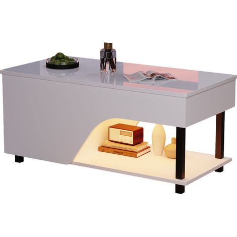 CHICFURN Mesa de centro elevable 50 x 100 x 46 cm blanca con almacenaje (1/5)