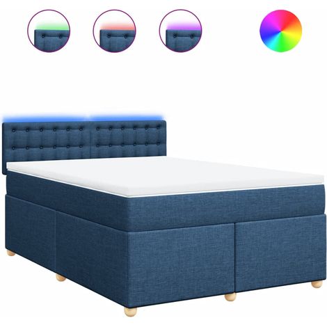 vidaXL LED-Beleuchtung - Boxspringbett mit Matratze Blau 140x200 cm Stoff (1/5)