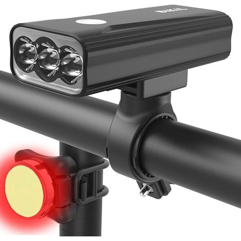Éclairage vélo 4000 mAh rechargeable USB-C, puissant éclairage LED 2400 lumens, phare avant et arrière étanche pour VTT et cyclisme de compétition…