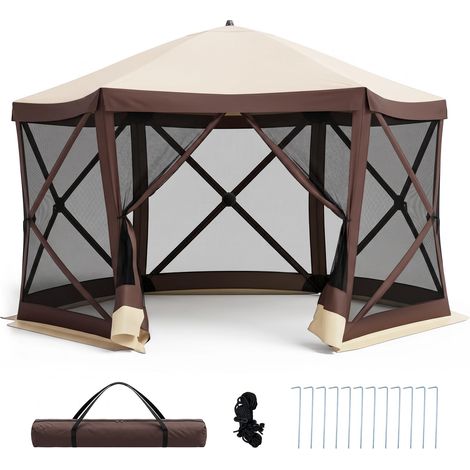 COSTWAY Tonnelle Pop-up avec Moustiquaire, Tente de Réception Pliante pour 6-8 Personnes, Barnum Gazebo de Jardin avec Toit Oxford, Abri Extérieur Hexagonale pour Camping Fête (350 x 350 x 230 cm) (1/5)