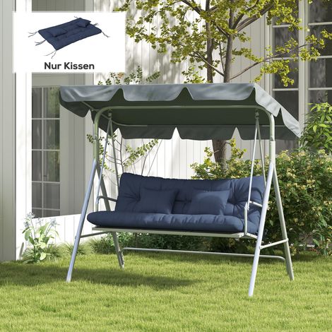 Set di 4 cuscini per sedia, 150x50 cm, idrorepellenti, con lacci, spessore 10 cm, blu navy.