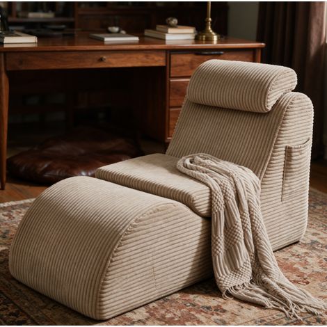 Fauteuil de loisirs design unique et ergonomique, mousse HR haute résilience, coussin amovible, poche latérale, velours gris, 160x66x79cm, 200kg (1/5)