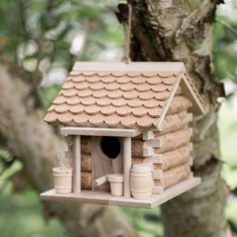 Wine Cork and Wooden Hanging Bird House for the Garden Unique Novelty Bird Nesting Box Garden Decorations Bird Hotel Cabin for Wild Birds